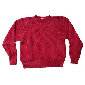 VINTAGE 90s YVES SAINT LAURENT YSL CHUNKY HAND KNIT SWEATER MENS OVERSIZED RED L